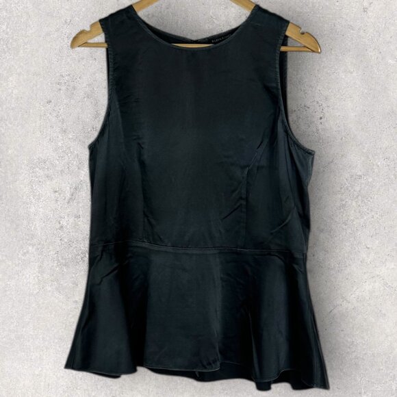 Eileen Fisher 100% Silk Peplum Blouse Womens Size Medium Top Dark Grey Black M - Picture 11 of 11